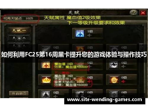 如何利用FC25第16周黑卡提升您的游戏体验与操作技巧